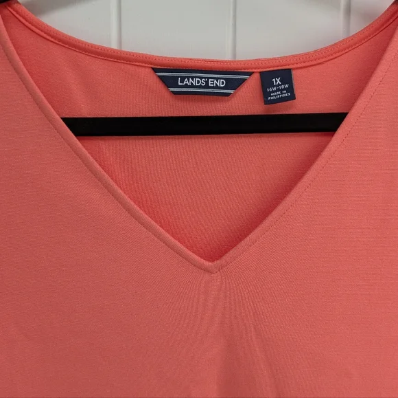 Lands' End Coral V-Neck Midi Dress - Picture 2 of 6